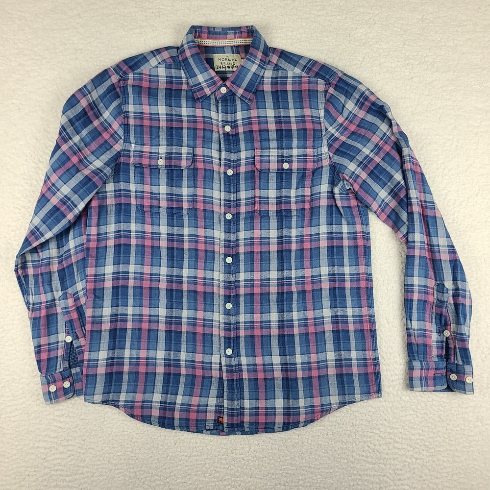 The Normal Brand Flannel‎ Shirt Mens Medium Blue Purple Dress Lined Button Down